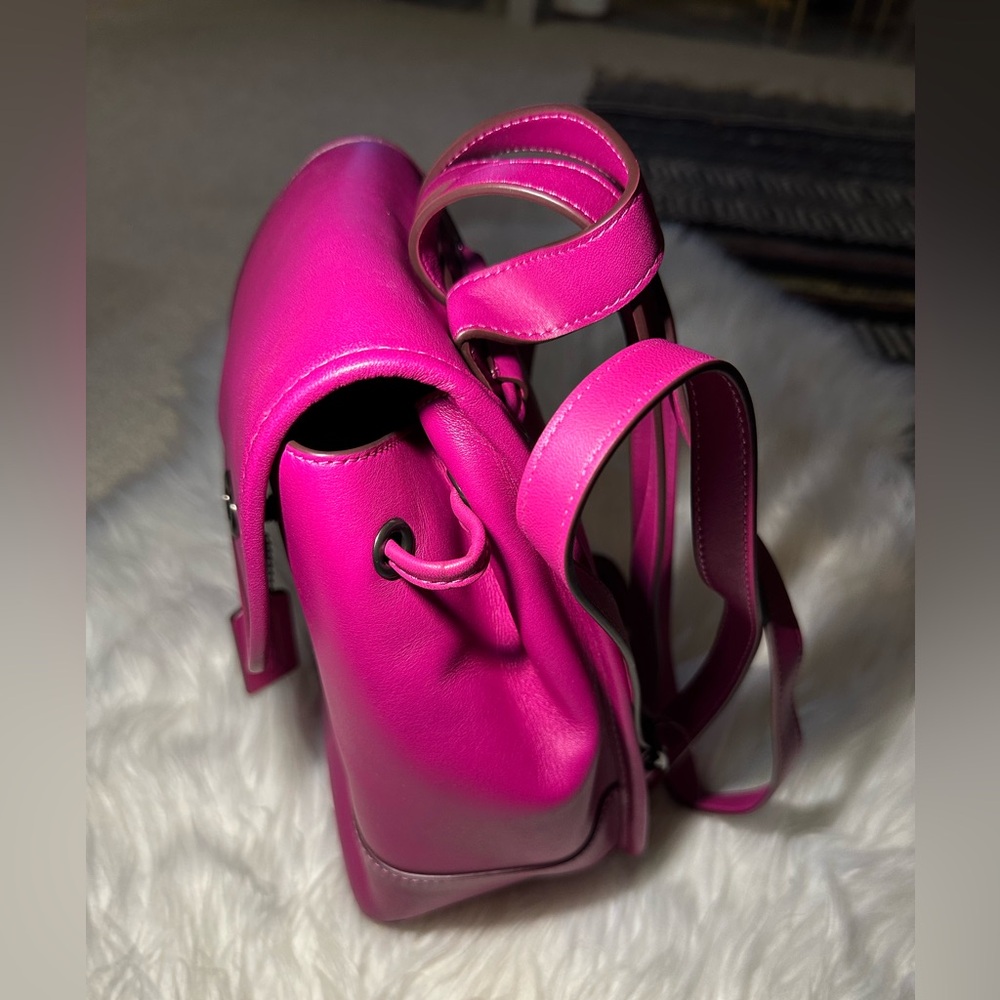 NEW Coach Magenta Pink Leather Backpack Purse with Dust Bag and Box